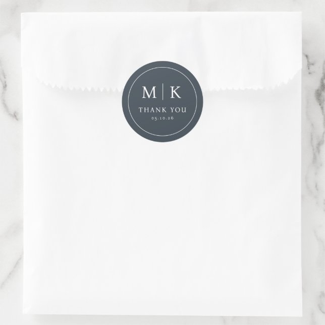 Sticker Rond Sophisticated Navy Initials Thank You (Sac)