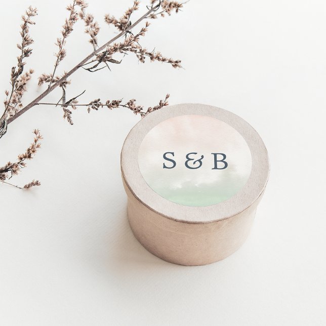 Sticker Rond Sorbet | Aquarelle Pastel Mariage Monogram (Créateur téléchargé)