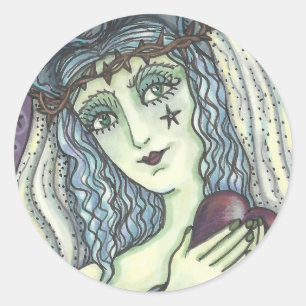 STICKER ROND SORCERESSE, BALLES DE COEUR GOTH WITTER