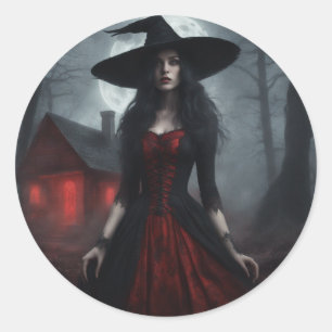 Sticker Rond Sorcier humeur écarlate rouge et noir Halloween
