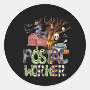 Sticker Rond Sorcière Casquette Postal Worker Citrouilles Spide