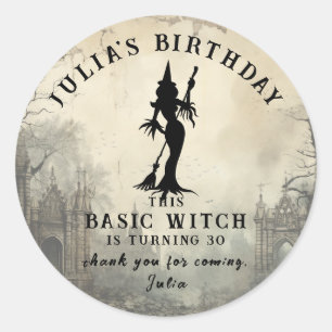 Sticker Rond Sorcière de base moderne gothique foncé Halloween