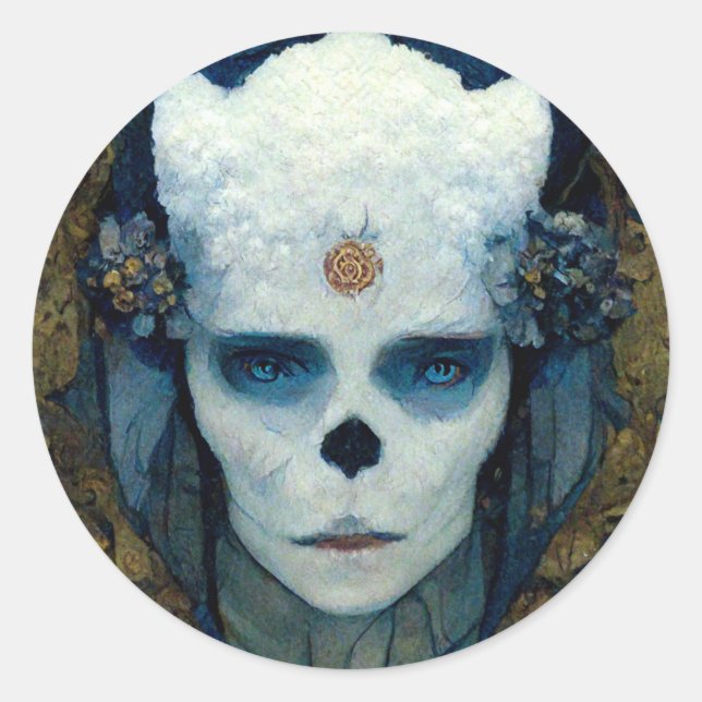 Sticker Rond Sorcière de glace Imaginaire Sci-Fi Art (Devant)