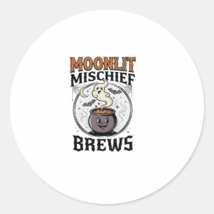 Sticker Rond Sorcière de la Lune de la Malice d'Halloween