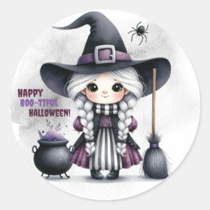 Sticker Rond Sorcière d'Halloween Sorcellerie Magiciens Château