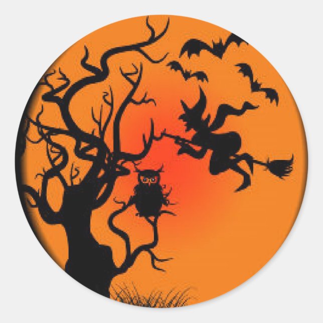 Sticker Rond Sorcière éffrayante d'Halloween (Devant)