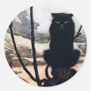 Sticker Rond Sorcière en forme de chat