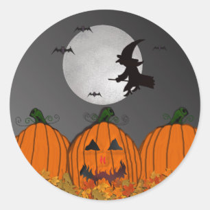 Sticker Rond Sorcière en vol Chaussettes Halloween