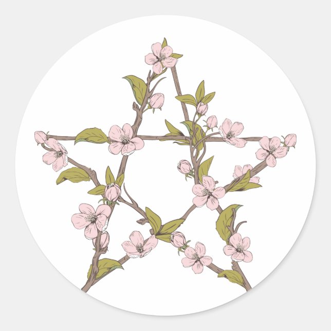 Sticker Rond Sorcière fleurie Pentagram (Devant)