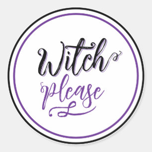 Sticker Rond Sorcière Halloween Noir Violet