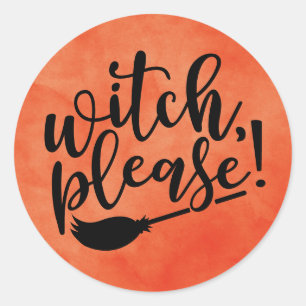Sticker Rond Sorcière S'Il Vous Plaît Drôle Halloween