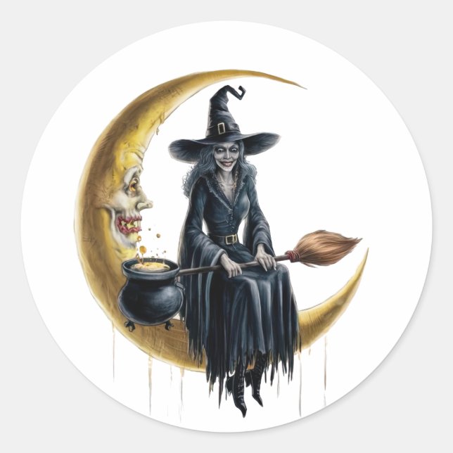 Sticker Rond Sorcière sur l'ensemble d'autocollants Lune (Devant)
