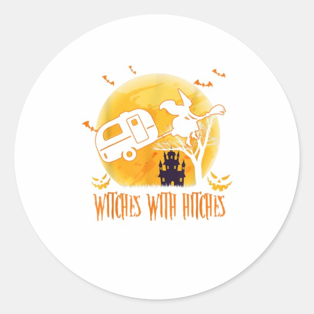 Sticker Rond Sorcières avec Hitches Funny Halloween Camping (Devant)