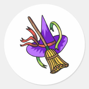 Sticker Rond sorcières casquette et balai