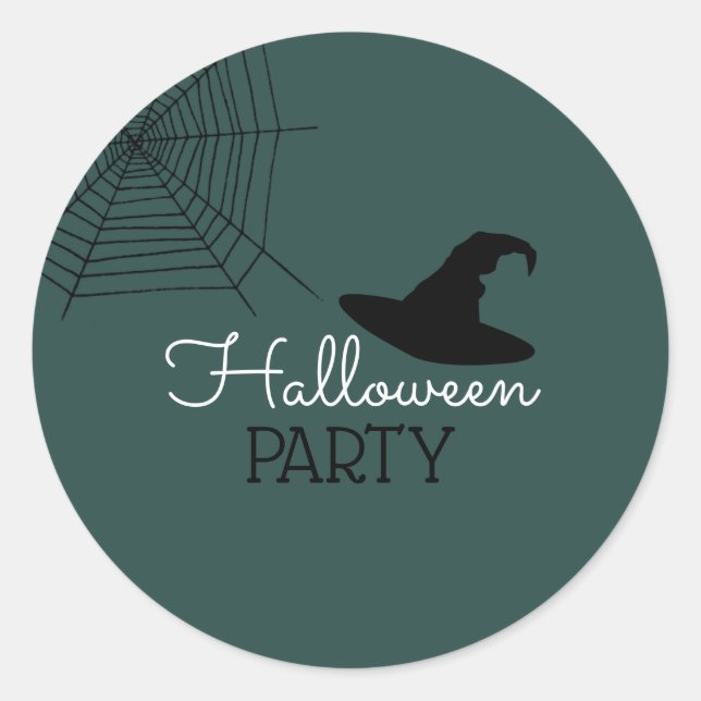 Sticker Rond Sorcières Casquette & Web, Halloween Party (Devant)