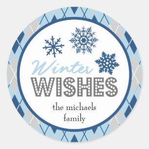 Sticker Rond Souhaite l'hiver Faveur de Noël (Snowflakes)