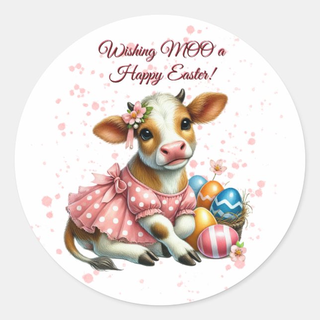 Sticker Rond Souhaitez à MOO une joyeuse Pâques ! (Devant)