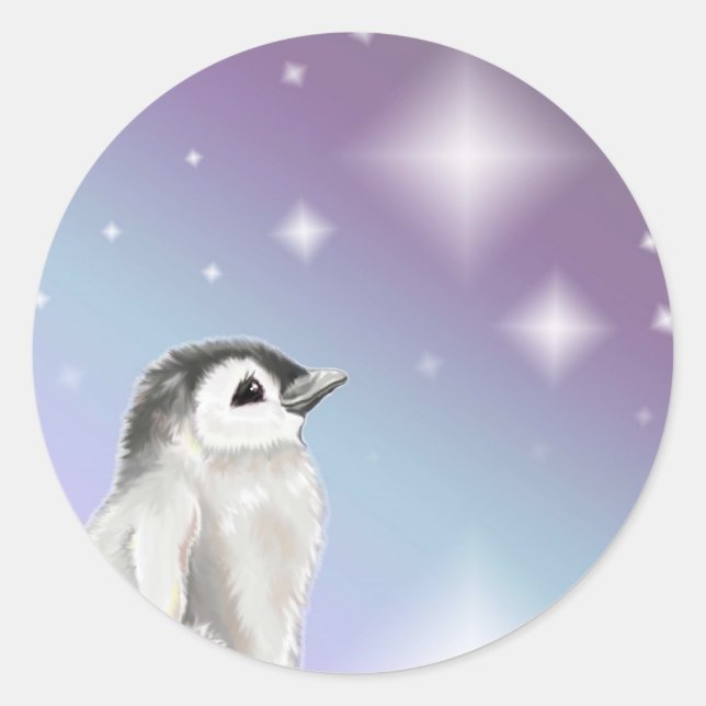 Sticker Rond Souhaitez-Vous Un Chick De Pingouin Étoile... (Devant)