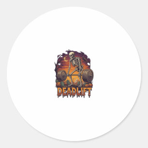 Sticker Rond Soulevé de terre Squelette Haltère Citrouilles d'H