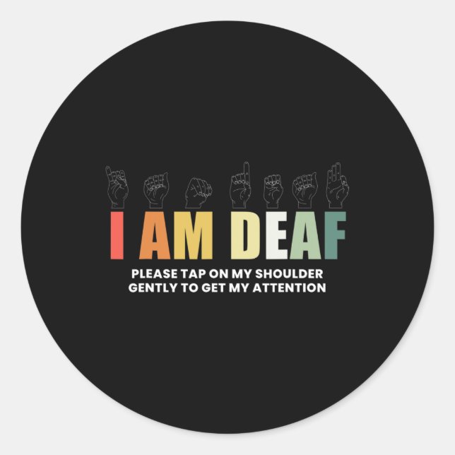 Sticker Rond Sourd sourd-muet Langue des signes (Devant)
