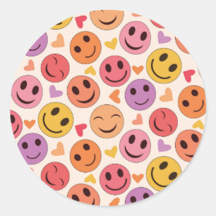 Sticker Rond Souriant coloré Des visages heureux avec des coeur