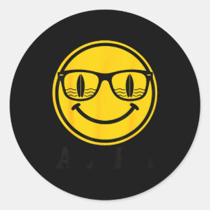 Sticker Rond Sourire lunettes de soleil aloha surf reflet planc