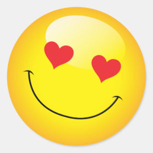 Sticker Rond Sourire mignon Emoji Emoticon Amour Coeur Yeux