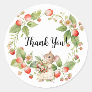 Sticker Rond Souris aux fraises Baby shower Carte de remercieme