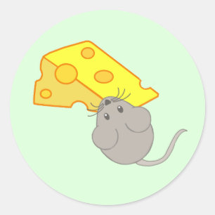 Sticker Rond Souris avec du fromage