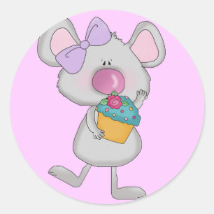 Sticker Rond Souris avec t-shirts et cadeaux Cupcake