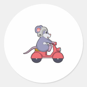 Sticker Rond Souris comme Biker avec Scooter.PNG