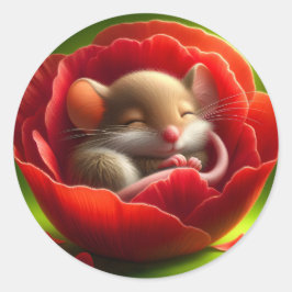 Sticker Rond Souris couchée