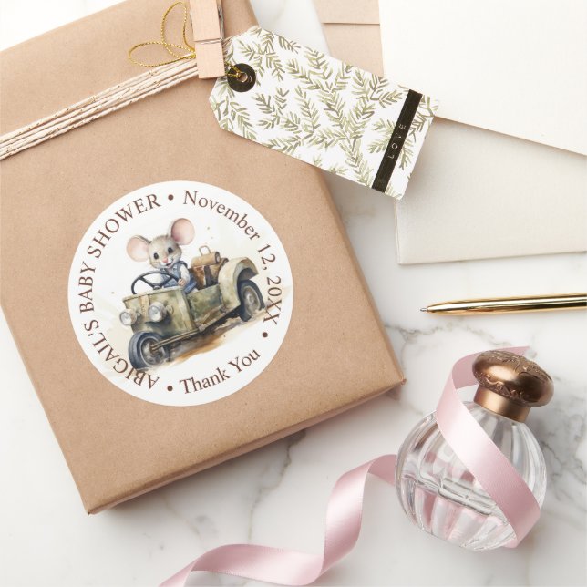 Sticker Rond Souris d'aquarelle mignonne en Baby shower de voit (Cadeaux)