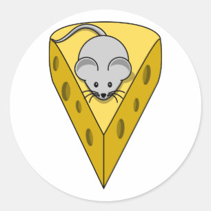 Sticker Rond Souris de bande dessinée sur une cale de fromage