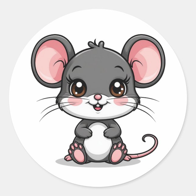 Sticker Rond Souris de dessin adorable avec de grandes oreilles (Devant)