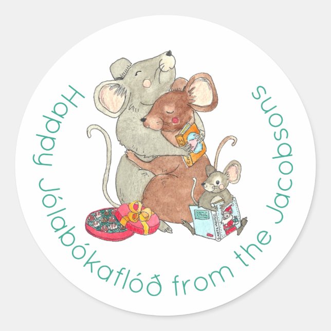 Sticker Rond Souris de Jolabokaflod Famille Joyeuses Fêtes (Devant)