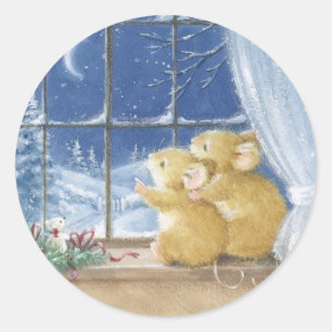 Sticker Rond souris de Noël