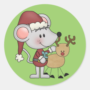 Sticker Rond Souris de Noël et