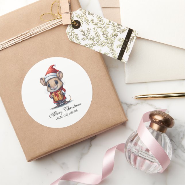 Sticker Rond Souris de Noël personnalisée (Cadeaux)