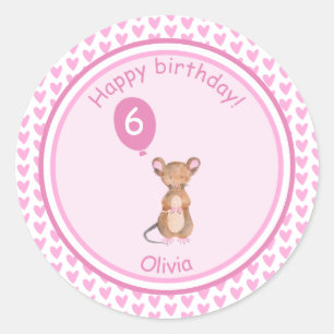 Sticker Rond Souris en bois mignonne - Anniversaire de enfant p