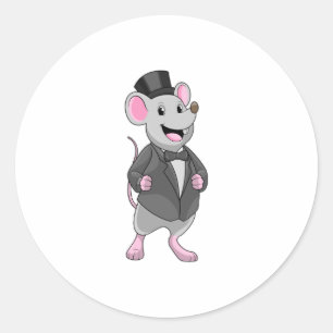 Sticker Rond Souris en marié avec ruban