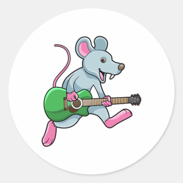 Sticker Rond Souris en musique avec guitare (Devant)