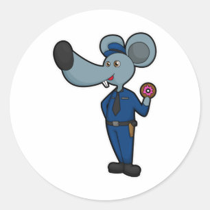 Sticker Rond Souris en tant qu'officier de police avec Donut