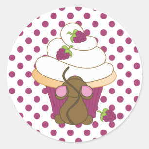 Sticker Rond Souris et Cupcake