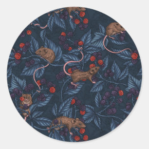 Sticker Rond Souris et mûres sur la marine