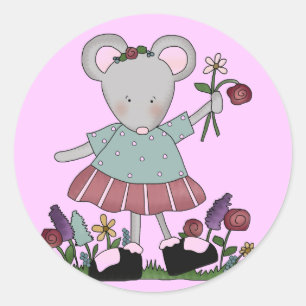 Sticker Rond Souris grise en Jardin Fleur T-shirts et cadeaux
