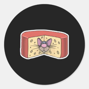 Sticker Rond souris mignonne coincée au fromage