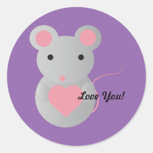 Sticker Rond Souris mignonne tenant un coeur