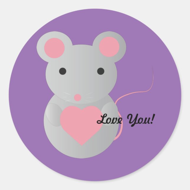 Sticker Rond Souris mignonne tenant un coeur (Devant)