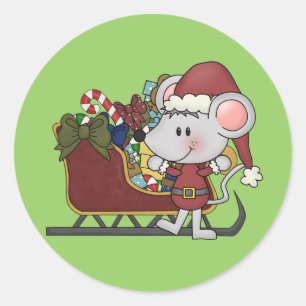 Sticker Rond Souris père Noël Avec Motoneige